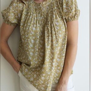 Floral Patterned Fabric in greenish yellow with pink and white